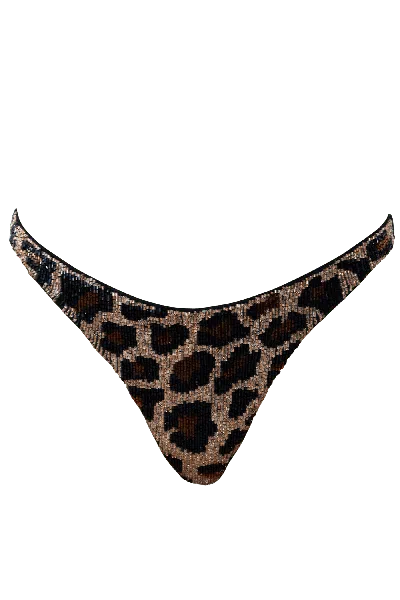Self-adore Women's Black / Brown Leopard Hand-beaded Embellished Bikini Bottom - Black