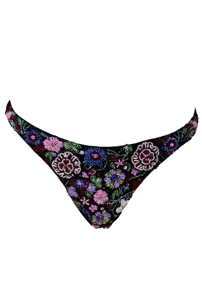 Self-adore Women's Fleur 3d Hand-beaded Embellished Bikini Bottom - Black In Multi