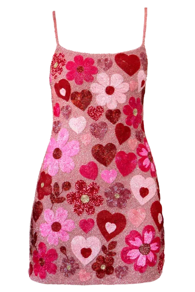 Self-adore Women's Pink / Red Pink Bouquet Hand-beaded Embellished Mini Dress In Multi