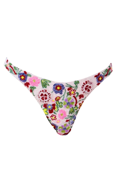 Self-adore Women's Pink / Yellow Fleur 3d Hand-beaded Embellished Bikini Bottom - Pale Pink In Multi
