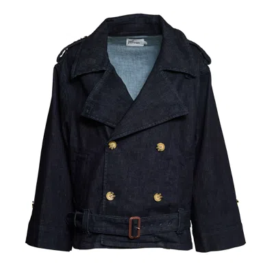 Self-portait Oversized Denim Trench Jacket In Blue