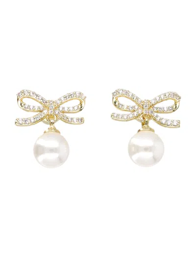Self-portrait 2 Cm Mini Bow Stud Earrings With Crystals And Faux Pearls In Gold