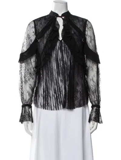 Pre-owned Self-portrait 2019 Lace Pattern Blouse In Black