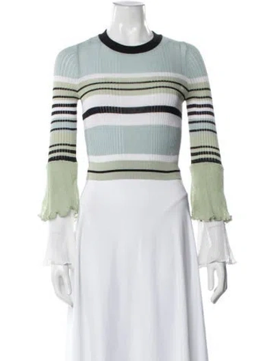 Pre-owned Self-portrait 2020 'mint Multi Stripe Fine Knit Top' Top In Blue