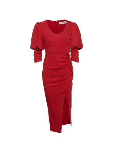 Pre-owned Self-portrait 2021 Draped Side-slit Midi Dress In Red