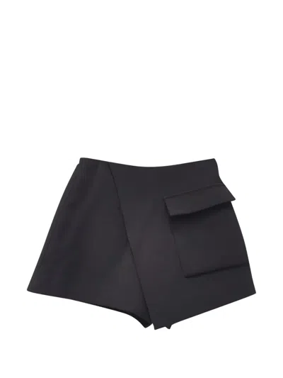 Pre-owned Self-portrait 2021 Flap-pocket Crepe Skort In Black
