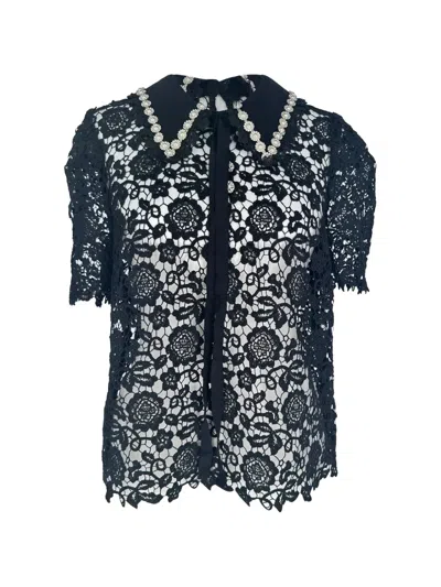 Pre-owned Self-portrait 2021 Guipure Lace Blouse In Black