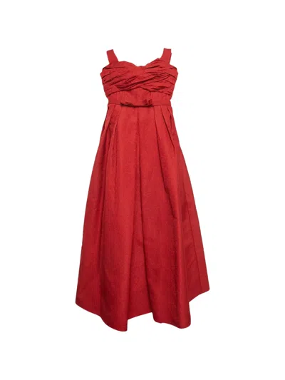 Pre-owned Self-portrait 2021 Textured-jacquard Off-shoulder Midi Dress In Red