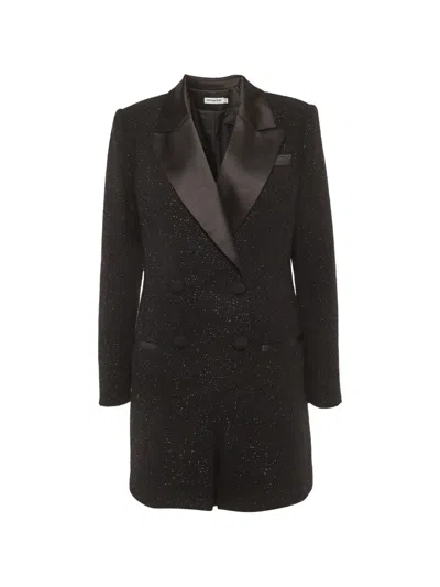 Pre-owned Self-portrait 2021 Tweed Bouclé Playsuit In Black