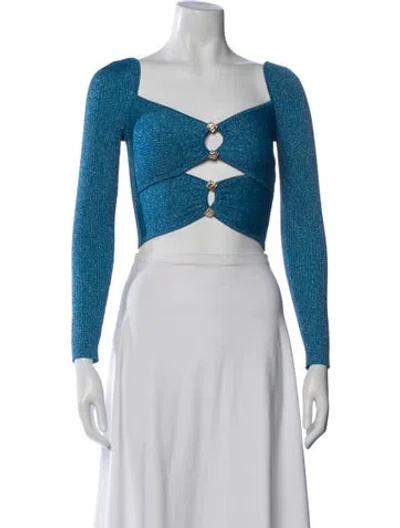 Pre-owned Self-portrait 2023 Blue Lurex Knit Top Crop Top W/ Tags