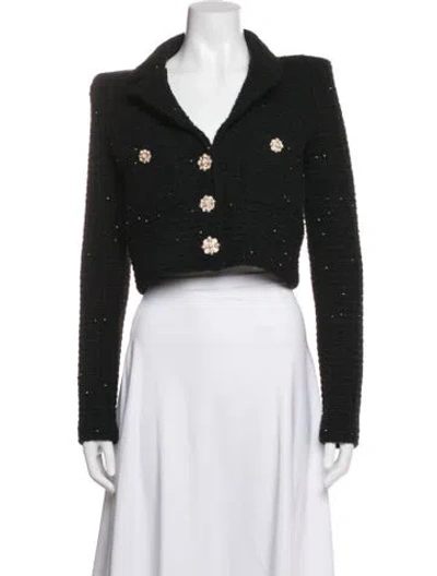 Pre-owned Self-portrait 2023 Tweed Pattern Blazer In Black