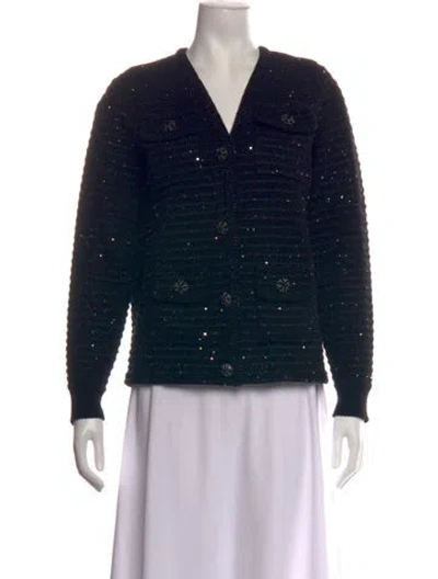 Pre-owned Self-portrait 2023 V-neck Sweater In Black