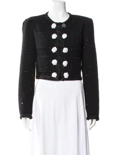 Pre-owned Self-portrait 2024 Textured Knit Evening Jacket W/ Tags In Black