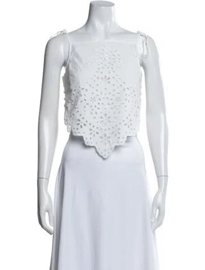 Pre-owned Self-portrait 2025 Floral Print Crop Top In White