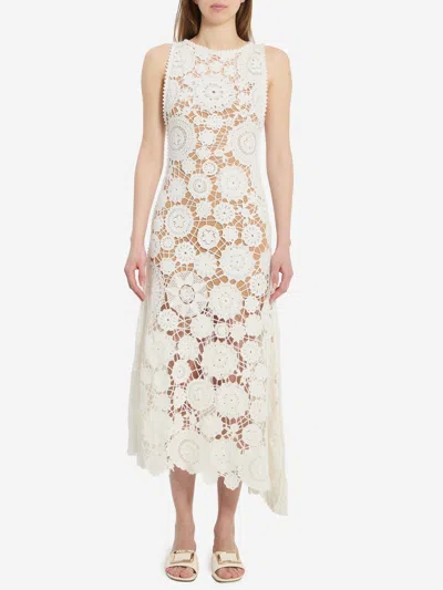 Self-portrait Crochet Knit Maxi Dress In Neutral