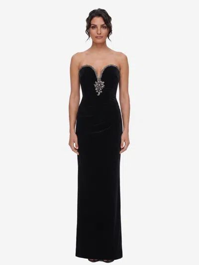 Self-portrait Abito Maxi In Velluto In Black