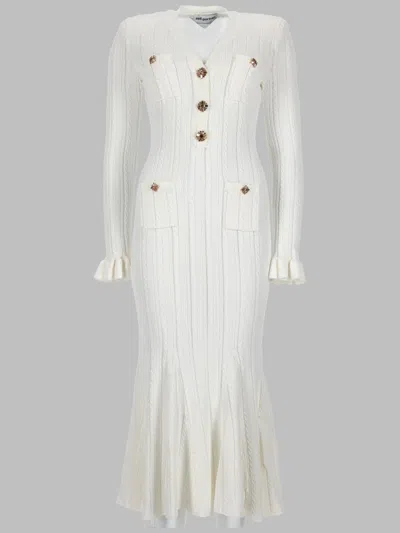 Self-portrait Abito Midi In Maglia Pointelle In White