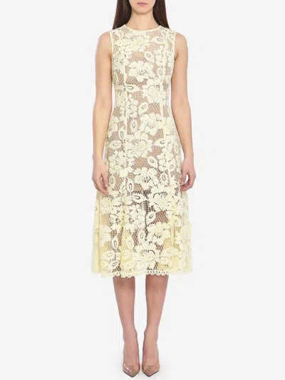 Self-portrait Midi Dress Yellow Crochet Lace With Yellow Cotton Lace For Women In Multi