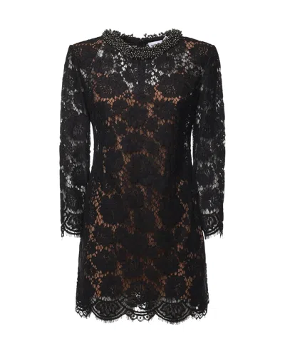 Self-portrait Black Lace Beaded Long-sleeve Mini Dress