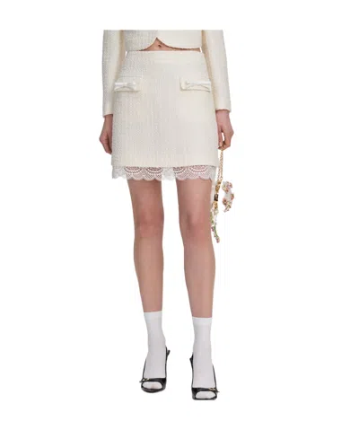 Self-portrait Bow-detail A-line Midi Skirt In Neutral