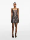 Self-portrait Gunmetal Grey Dress With Thin Straps And All-over Rhinestone Application In Tech Fabric Woman In Gray