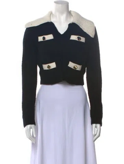 Pre-owned Self-portrait Alpaca V-neck Sweater In Blue