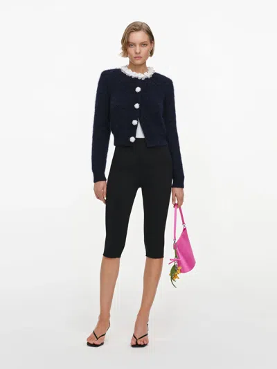 Self-portrait Alpaca-wool Blend Snap Popper Down-front Sweater Dress With Removable Shoulder Pads &  In Blu