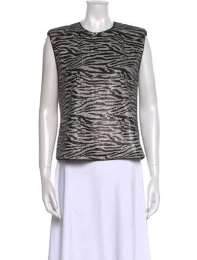 Pre-owned Self-portrait Animal Print Crew Neck Top In Black