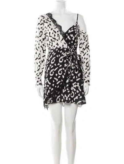 Pre-owned Self-portrait Animal Print Mini Dress In White