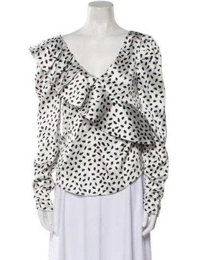 Pre-owned Self-portrait Animal Print V-neck Blouse In Multi