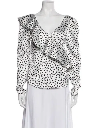 Pre-owned Self-portrait Animal Print V-neck Blouse In White