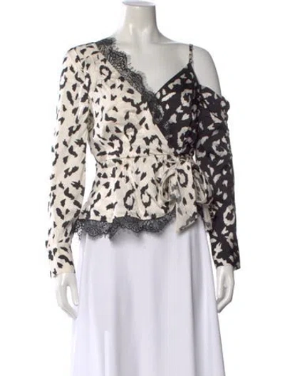 Pre-owned Self-portrait Animal Print V-neck Blouse In White