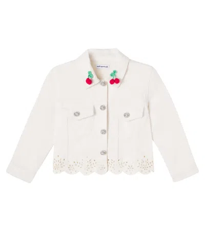 Self-portrait Kids' Appliqué Crystal-embellished Denim Jacket In White