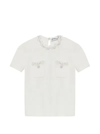 Self-portrait Appliqué Open-knit Top In Weiss