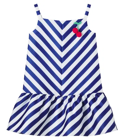 Self-portrait Kids' Appliqué Striped Dress In Blue