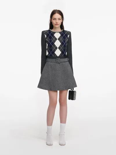 Self-portrait Argyle Wool Sweater With Rhinestone Trim In Multi