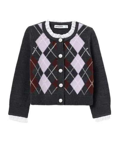 Self-portrait Argyle-pattern Cardigan In Gray