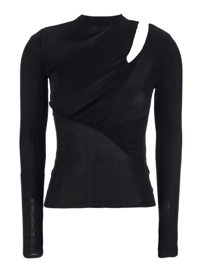Self-portrait Asymmetric Cut-out Viscose Blouse In Black