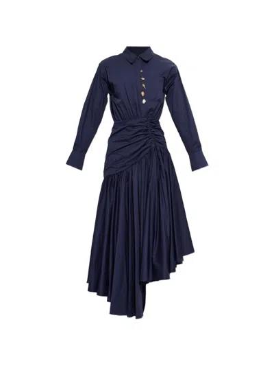 Self-portrait Asymmetrical Gathered Maxi Dress In Blue