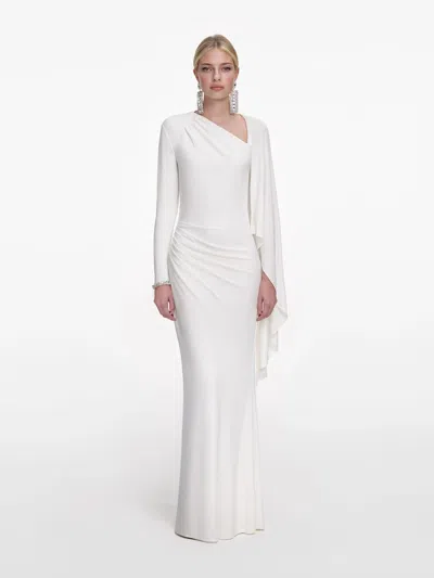 Self-portrait Asymmetrical Neck Long T-shirt Dress With Mermaid Hem In Bianco