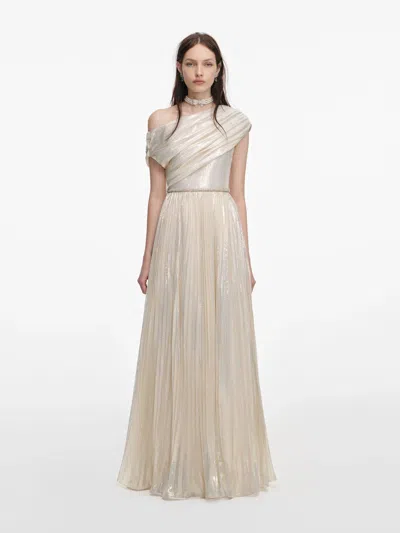 Self-portrait Asymmetric Draped Silk-blend Chiffon Maxi Dress In Brown