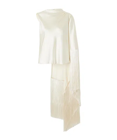 Self-portrait Asymmetrical Patchwork Top With Tassel Trim In White