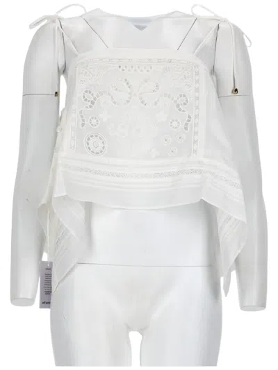 Self-portrait Asymmetrical Sheer Overlay Embroidered Top In White