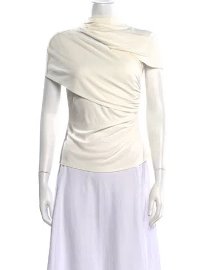 Pre-owned Self-portrait Asymmetrical Short Sleeve Blouse In White