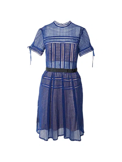 Pre-owned Self-portrait Aurelia Eyelet Lace Dress In Blue