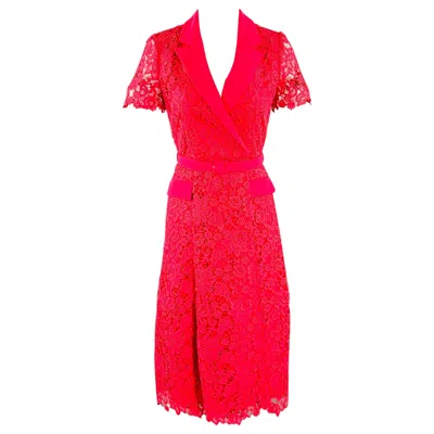 Pre-owned Self-portrait Aw23 Size 2 Pink Magenta Polyester Blend Lace Shirt Dress In Red