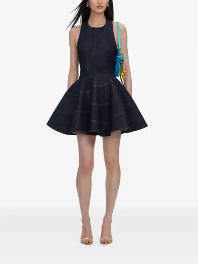 Self-portrait Indigo Denim Halterneck Mini Dress In Blue