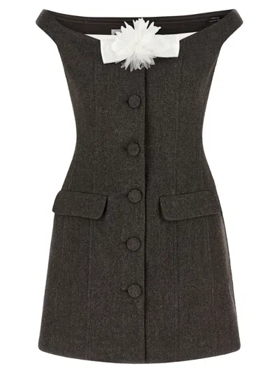Self-portrait Self Portrait Bardot Neckline Dress In Brown
