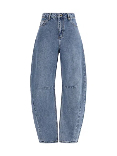 Self-portrait Barrel-leg High-rise Cotton Jeans In Blue