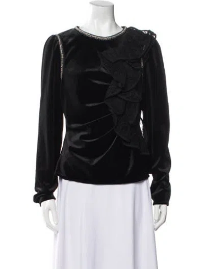 Pre-owned Self-portrait Bateau Neckline Long Sleeve Blouse In Black